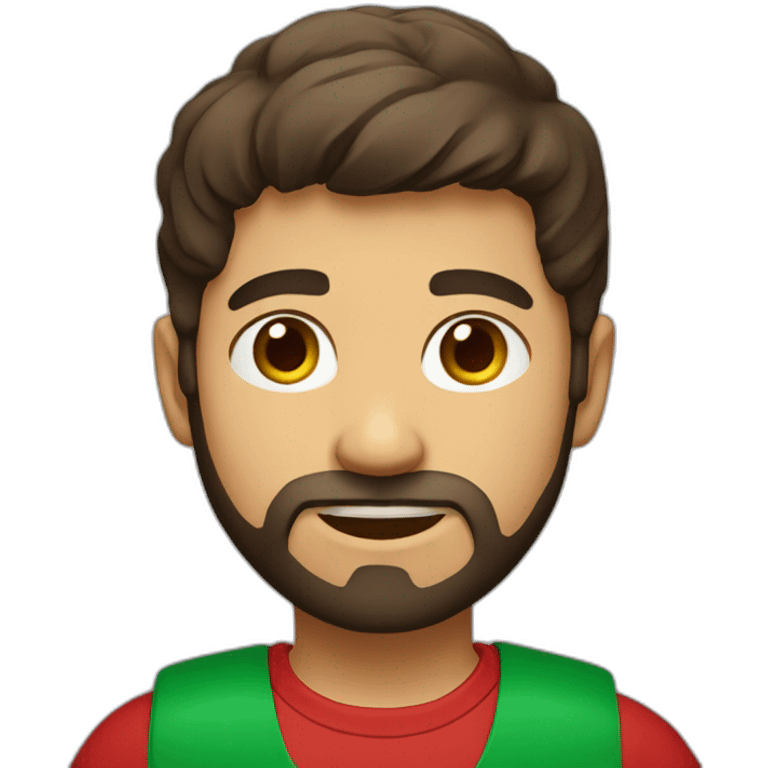 italian boy with red t-shirt, defined beard and dark brown short straight hair emoji