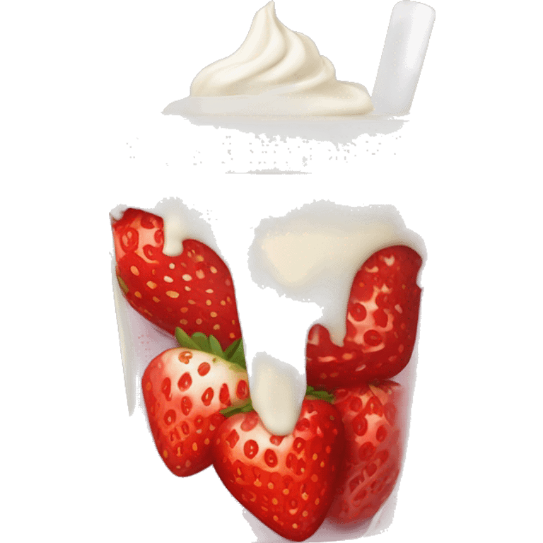 Fresas con crema blanca en un vaso 🥛 emoji