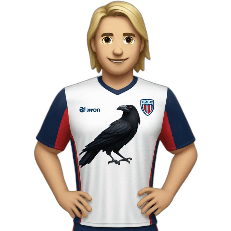 a crow wearing a san lorenzo soccer shirt emoji