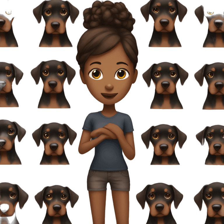 Black girl with brown hair with doberman  emoji