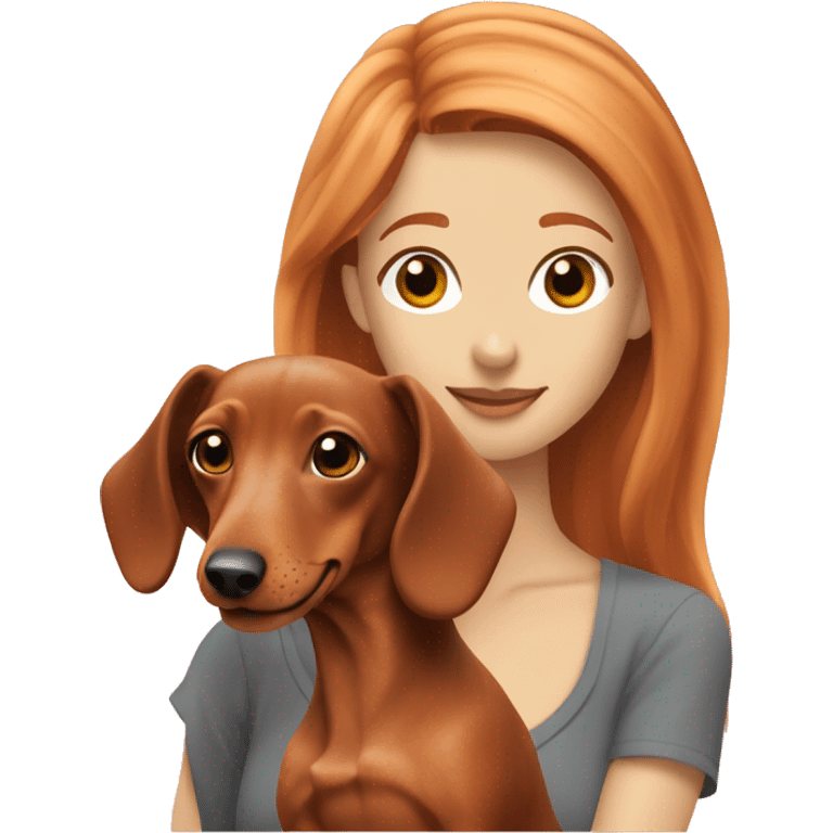 Redhead 👩🏼‍🦰 with blonde longhair dachshund in front of her emoji