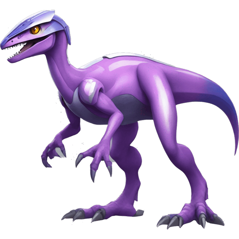 Futuristic Shiny Velociraptor-Genesect-Fakémon-Pokémon with a visor helmet Full Body emoji