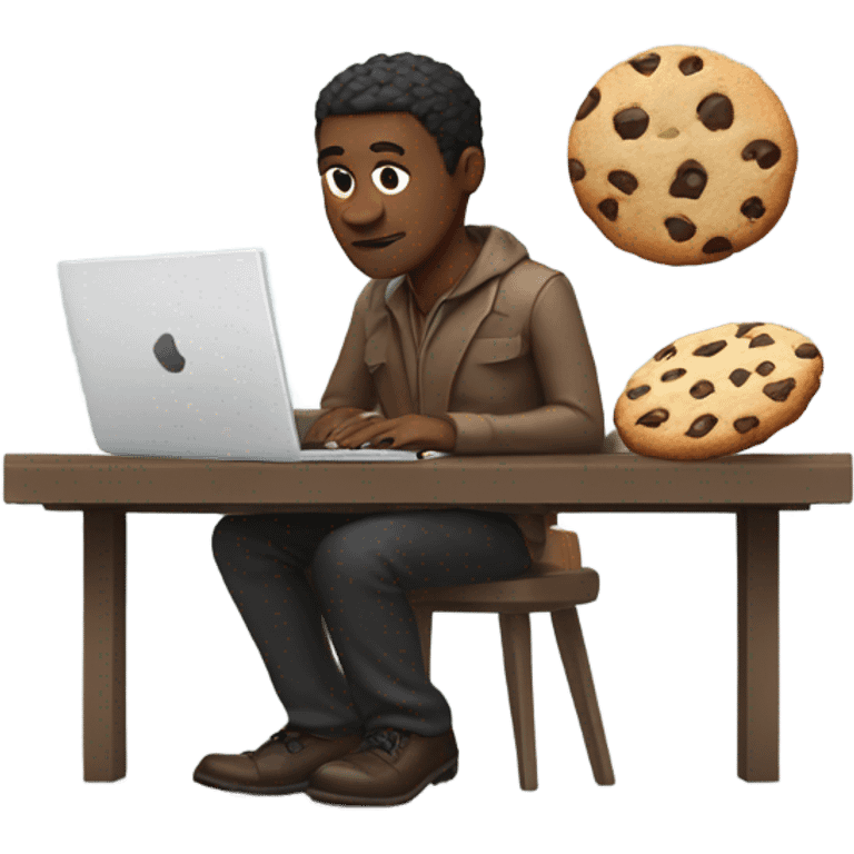 working and eating chocolate chip cookie emoji