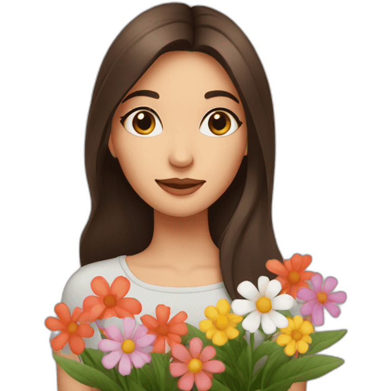 brunette girl smells flowers emoji