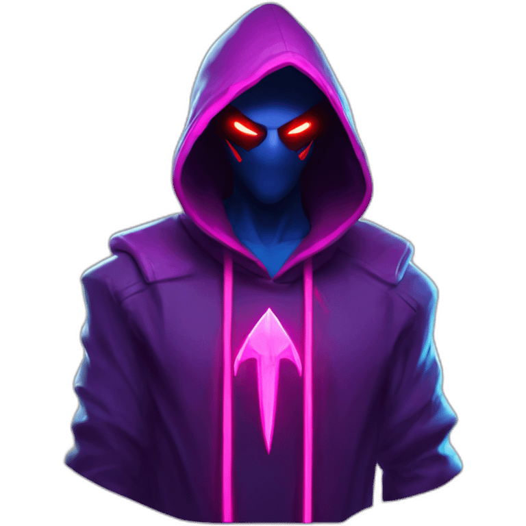 Riot Games Valorant neon pink eyes glowing bright red Video game character blue purple hooded assassin themed character shrouded wraith emoji