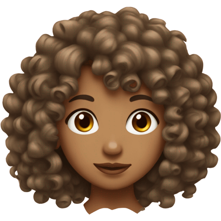 tan girl with curl hair and curly bangs with brown eyes and a nose piercing  emoji