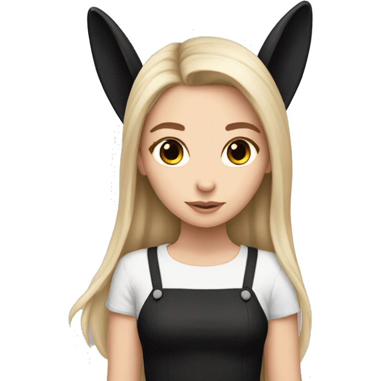 a white girl with black long hair with black bunny ears emoji