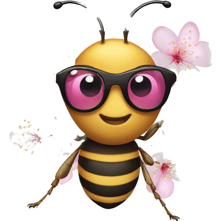 honey bee wearing glasses with a pink cherry blossom flower on its head emoji