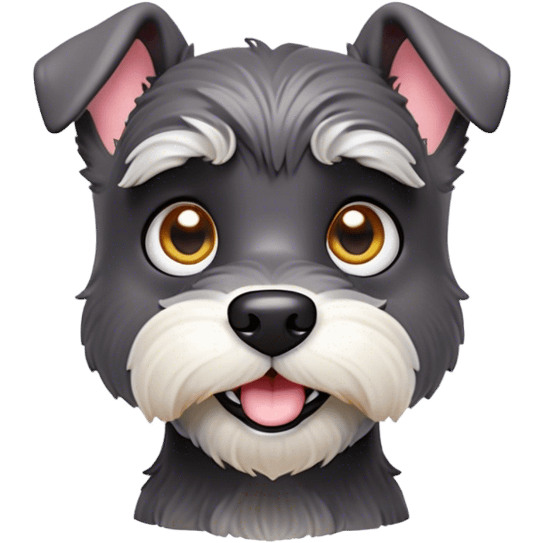 Cinematic Comical Miniature Schnauzer Portrait Emoji, Head tilted dramatically with a comically shocked expression and large, animated eyes, featuring a sharply defined salt-and-pepper fur with exaggerated, humorous eyebrows, simplified yet hilariously detailed, glowing with a bold, playful radiance, high shine, exuding a spirited and cheeky charm, styled with a soft glowing outline, capturing the essence of a Miniature Schnauzer that appears ready to dash into a burst of comic energy! emoji