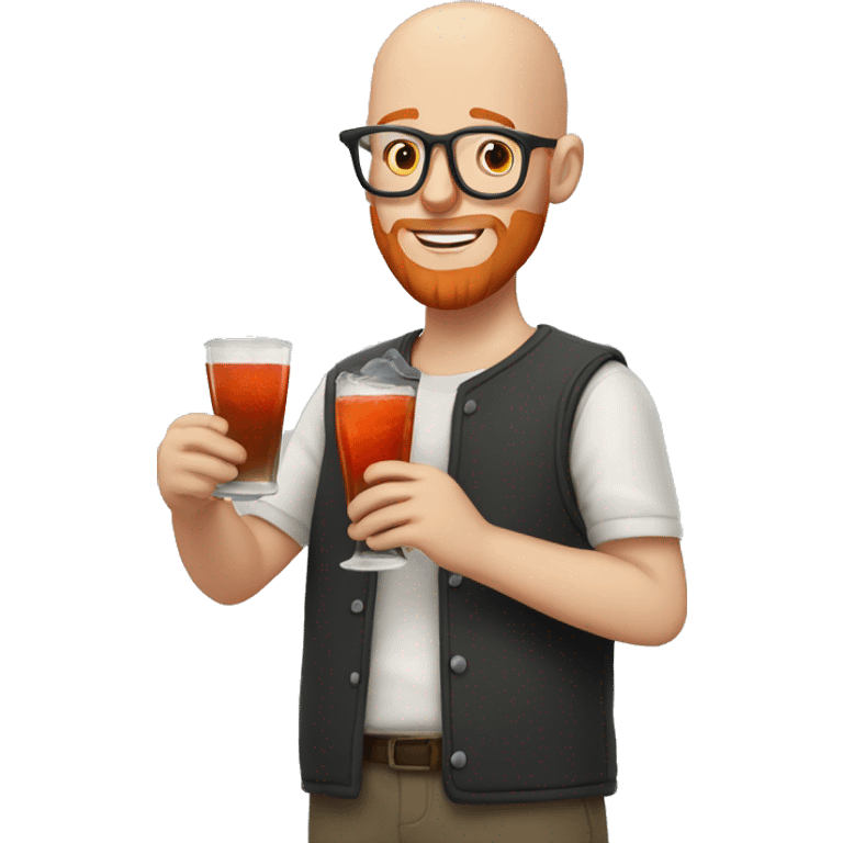 Bald young man with red beard and glasses raising a drink emoji