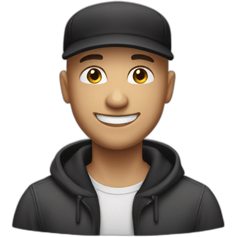 A bald guy with black cap smiling kindly emoji