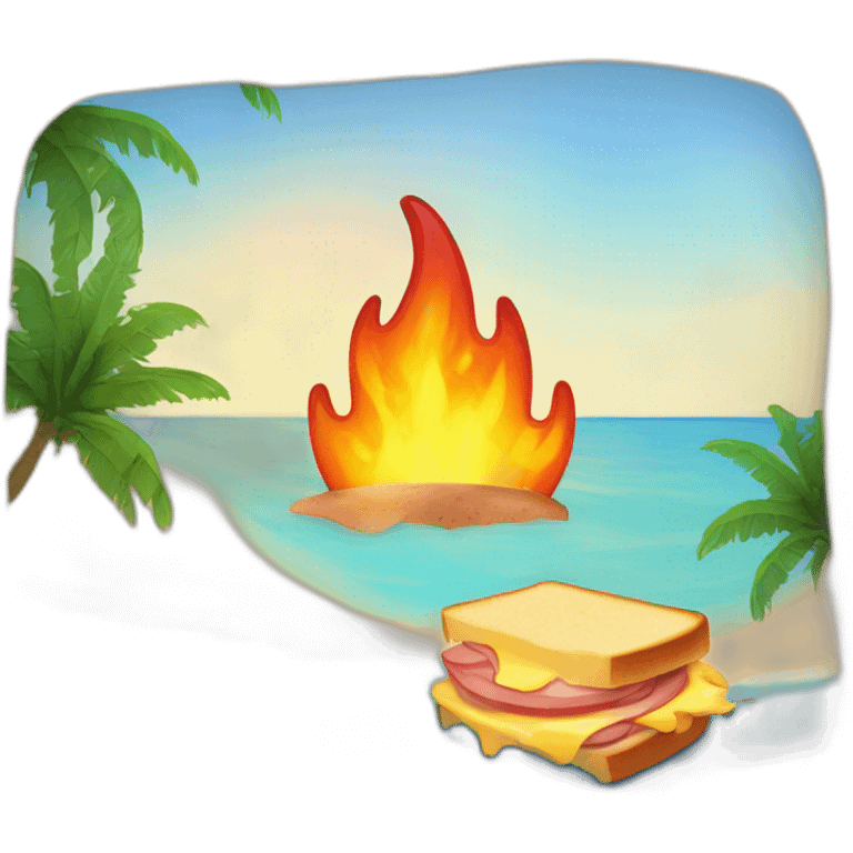 Ham and cheese sandwich on fire ok the beach emoji