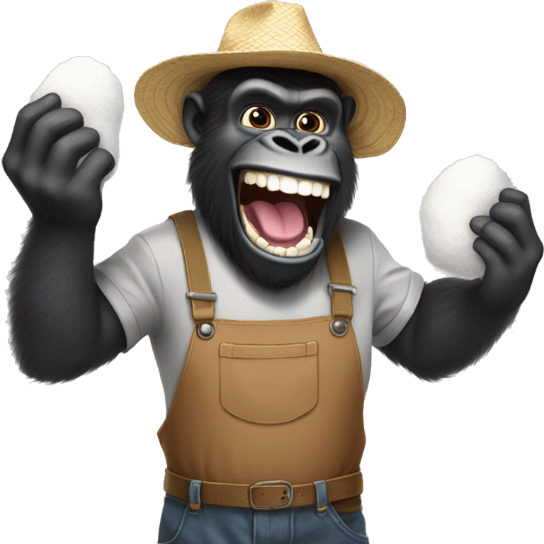 goofy gorilla farmer with bucked teeth holding cotton  emoji