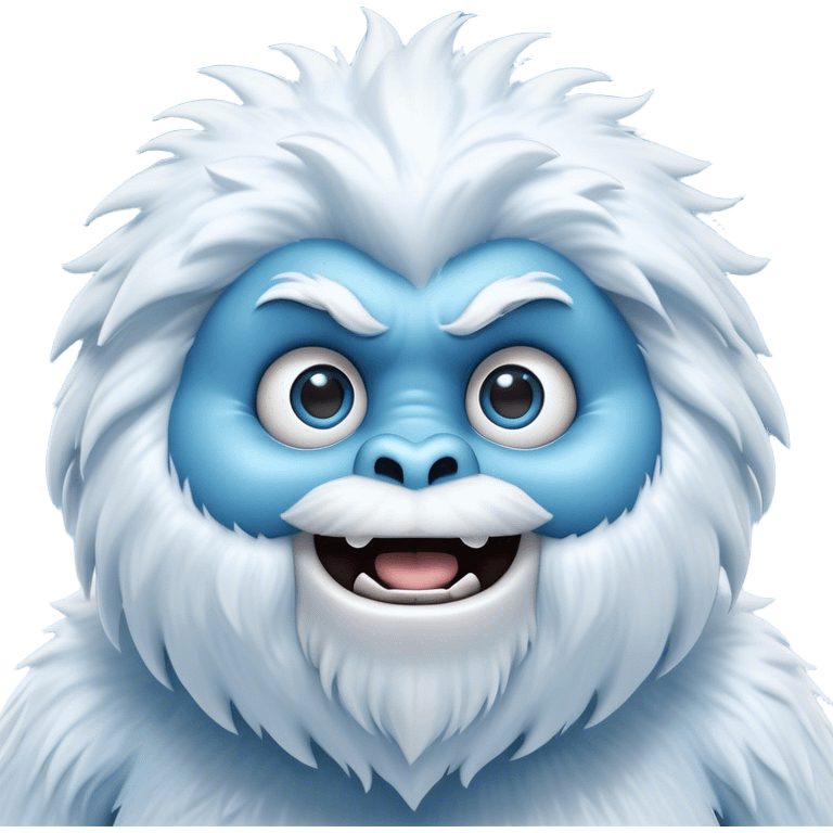 Cinematic Comical Yeti Portrait Emoji, with a cartoonishly exaggerated, fluffy figure in cool, frosty whites and icy blues, head tilted in an overly surprised expression with wide, comically sparkling eyes and a quirky, open-mouthed grin, simplified yet hilariously detailed, glowing with a soft frosty outline capturing the meme-worthy fun of a yeti in playful shock! emoji