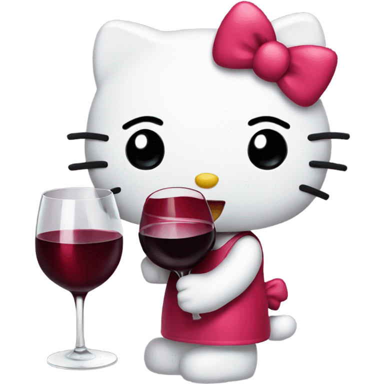 Hello Kitty drinking red wine emoji