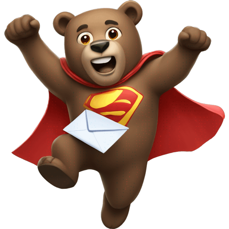 superhero bear flying and holding a mailbox emoji