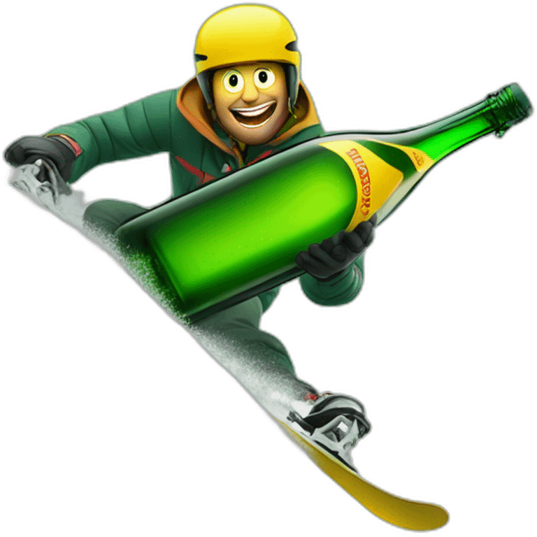 Man ski grinding over a giant green bottle of buckfast tonic wine with yellow label emoji