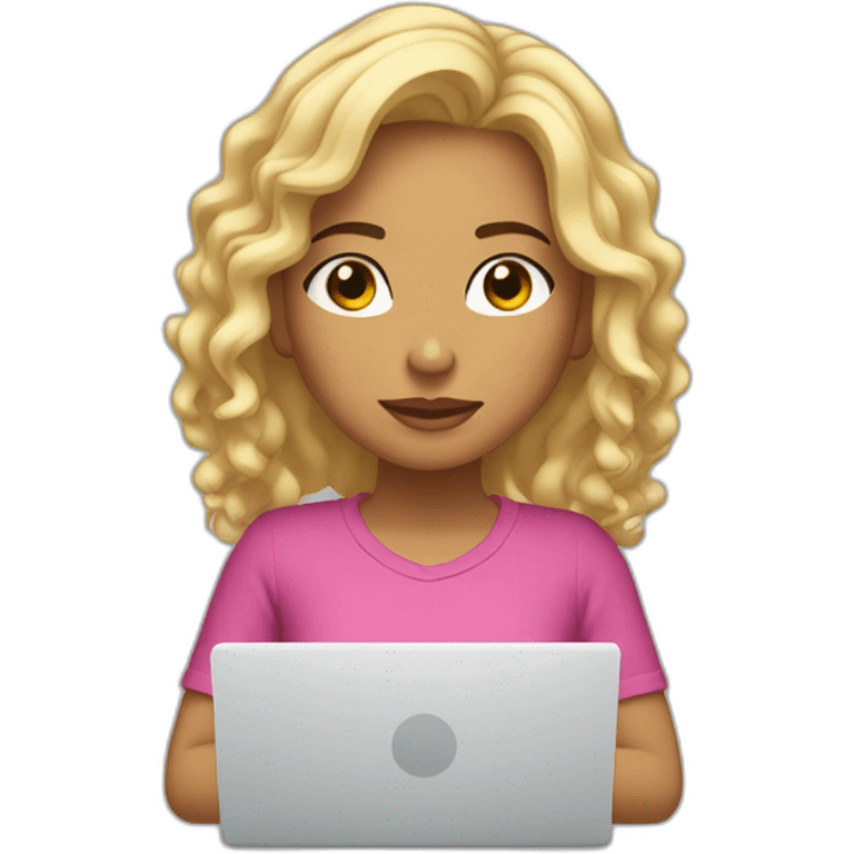 A mulatto girl with blond hair at the computer hits herself on the forehead with her palm emoji