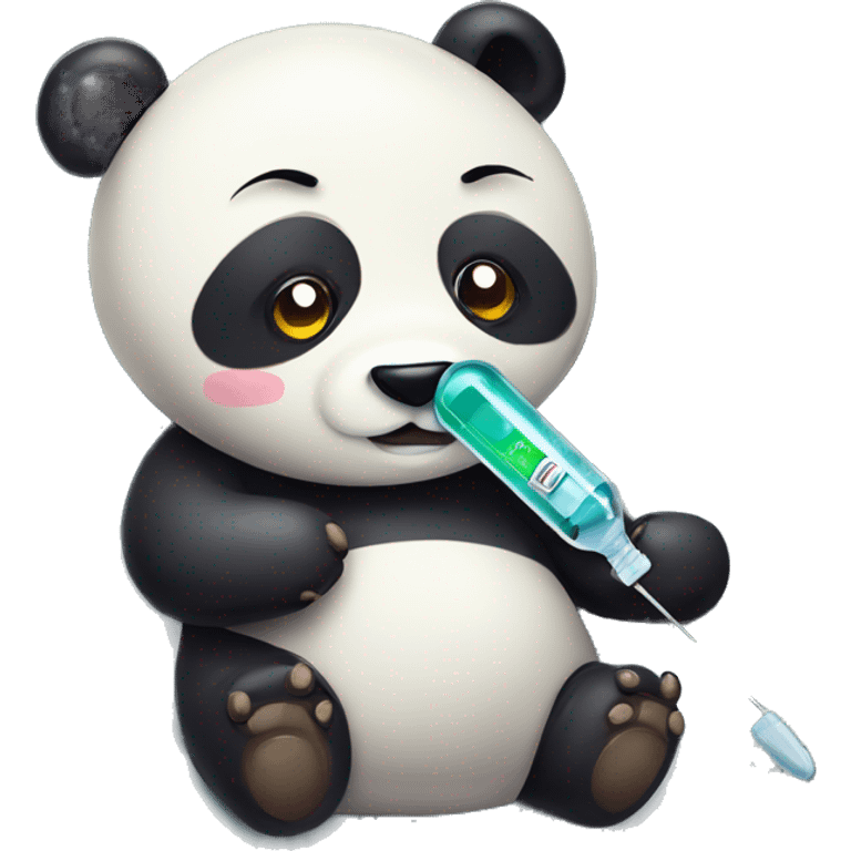 Ill Panda with fever Thermometer in mouth laying in bed emoji