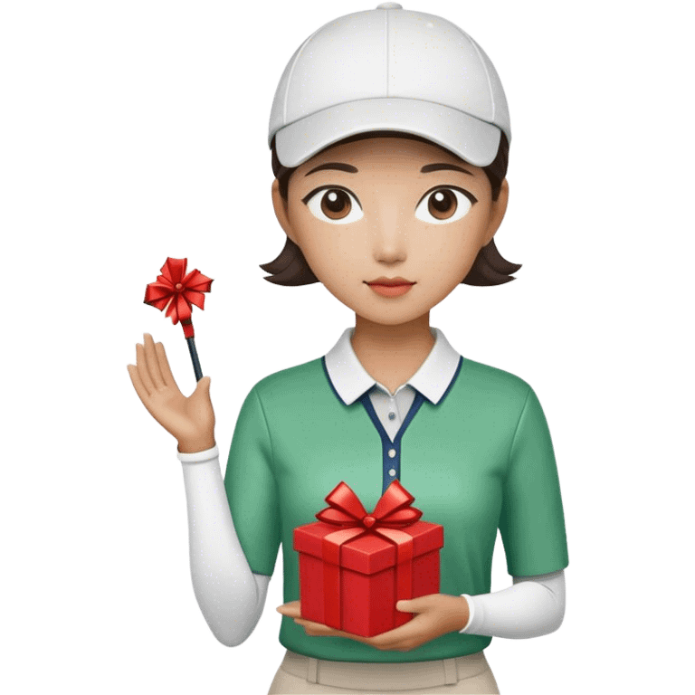 Korean Female Golf player with gift nice outfit emoji