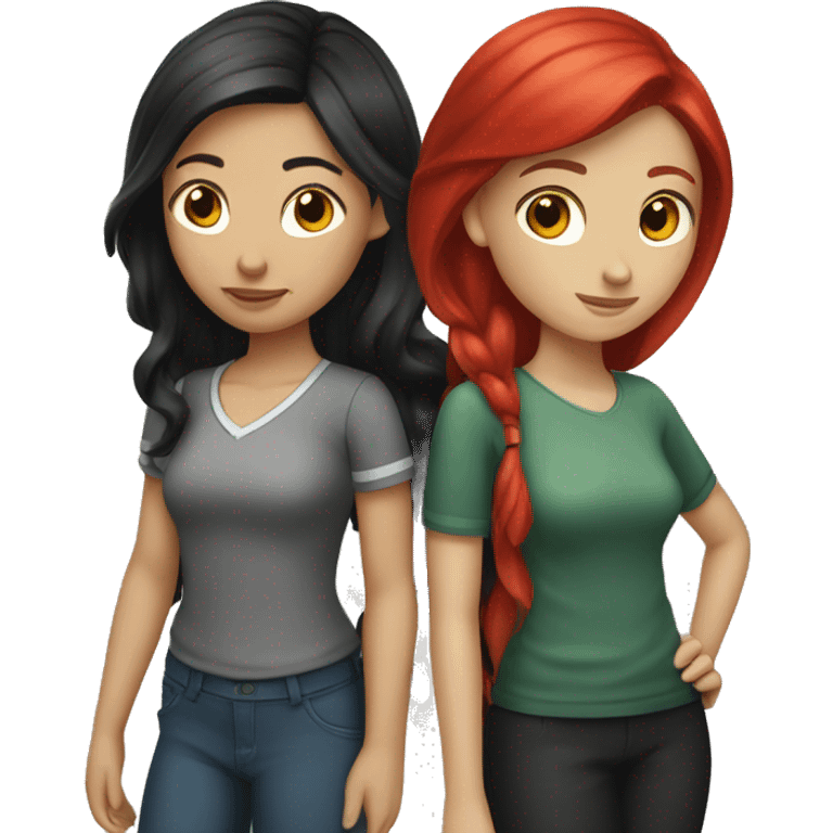 "Two high school girls with fair skin, one with black hair and the other with red hair." emoji