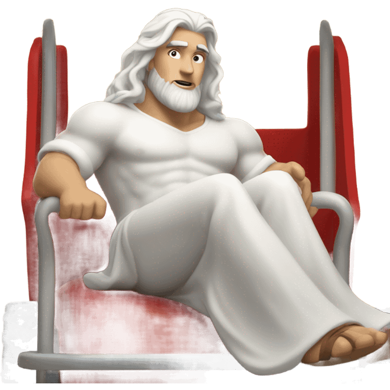 white man Poseidon driving red truck. long white hair white dress emoji