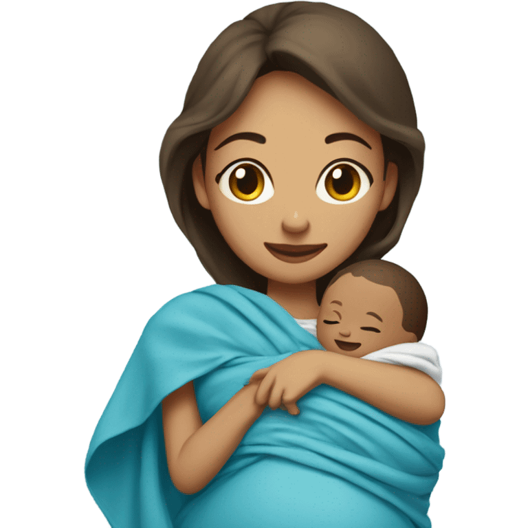 A pregnant woman resting on a hospital bed, holding her newborn baby wrapped snugly in a blue swaddle blanket.






 emoji