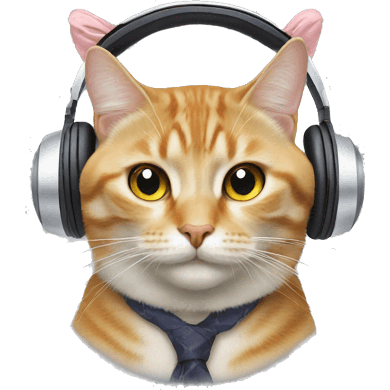 headphones on two cats very well dressed, smiling  emoji