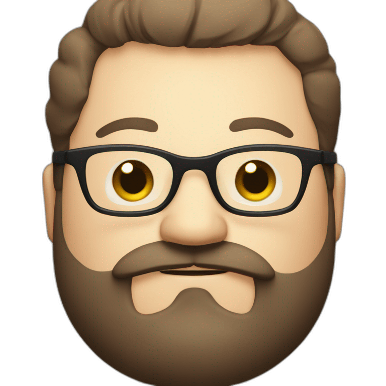 fat white male face with spectacles and dark brown hair and beard and moustache emoji