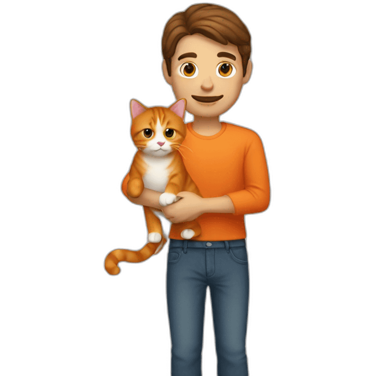 brown haired man holding orange cat emoji