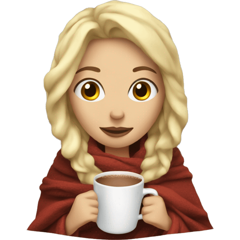 Blonde woman in blanket drinking hot chocolate  emoji