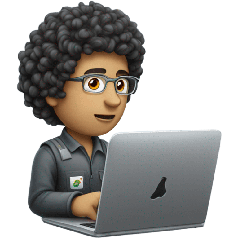 Mexican school IT technician with apple  laptop and with curly hair no glasses emoji