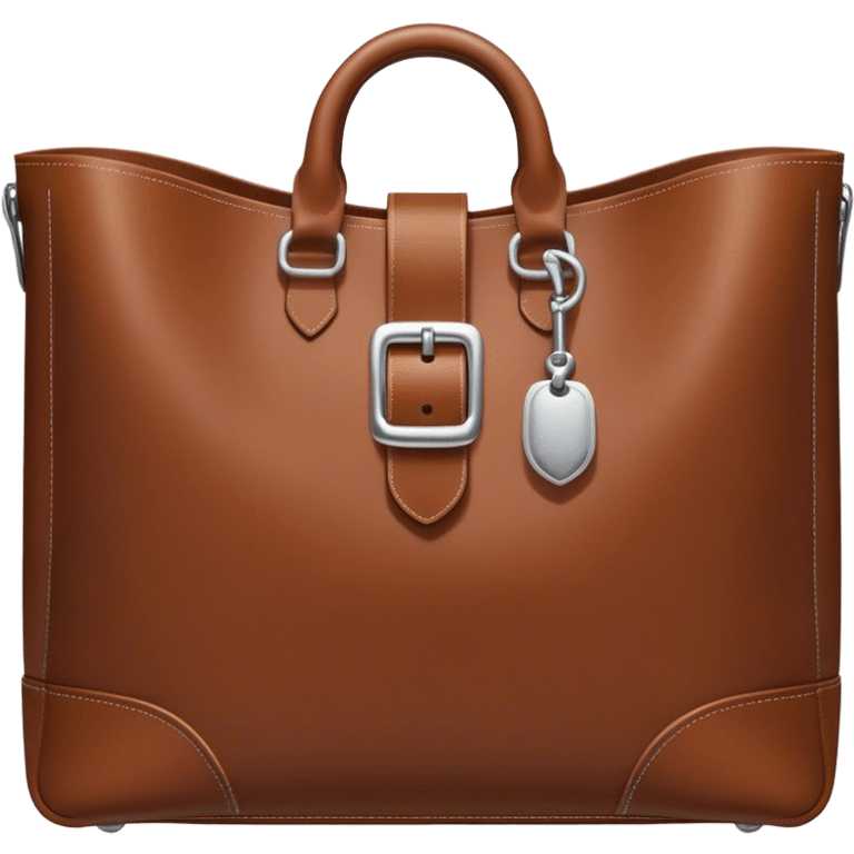 brown leather tote bag with silver buckle detail emoji