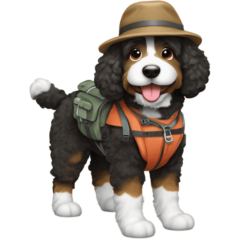 Bernedoodle dressed as hiker emoji