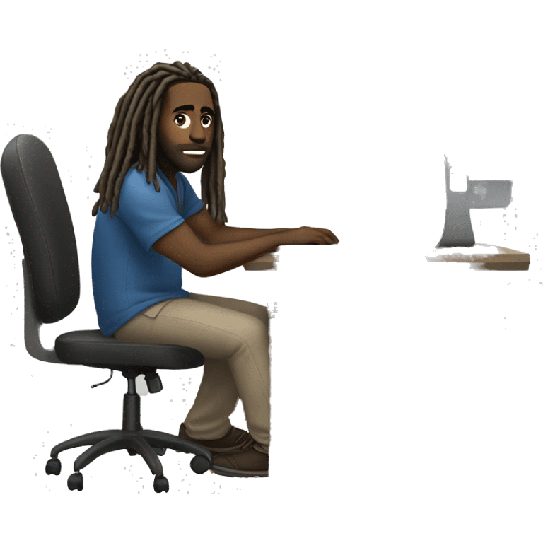 Black-guy-with-dreads-sitting-down-on-chair-facing-desk-foward-focused-on-laptop-computer emoji