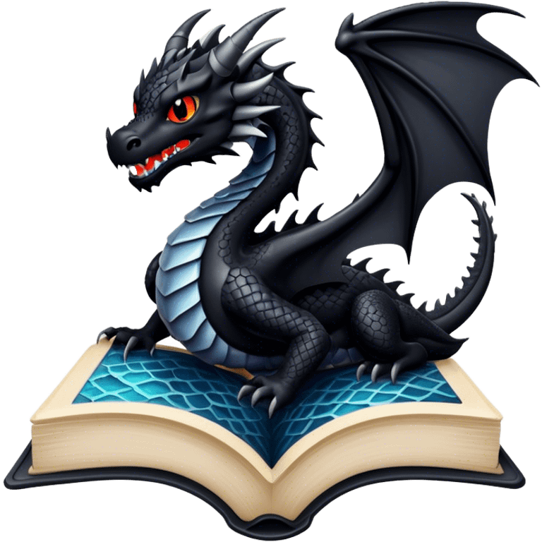 Open book with a black dragon coming out of it  emoji