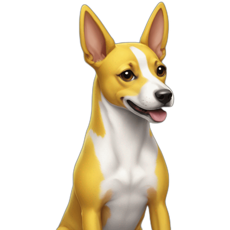 Tricolor Basenji wearing a pikachu suit emoji