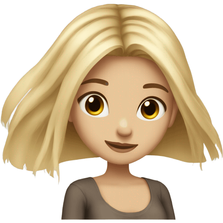 blonde straight hair, brown eyes girl, long hair emoji