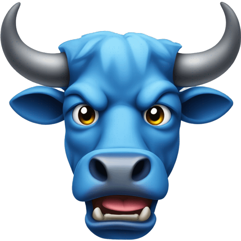 Angry blue bull head with sticking out tongue emoji