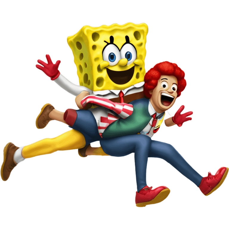 Spongebob piggyback ride with ronald mcdonald emoji