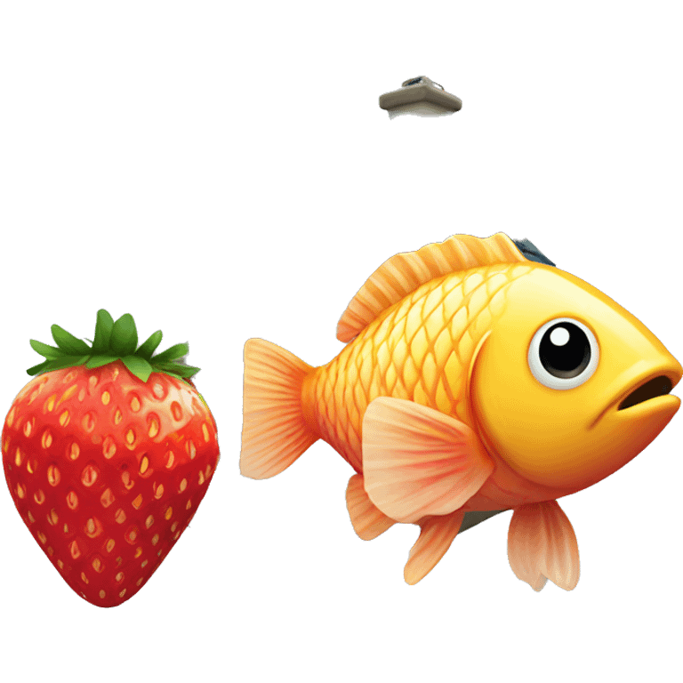 A fish strawberry and a house emoji