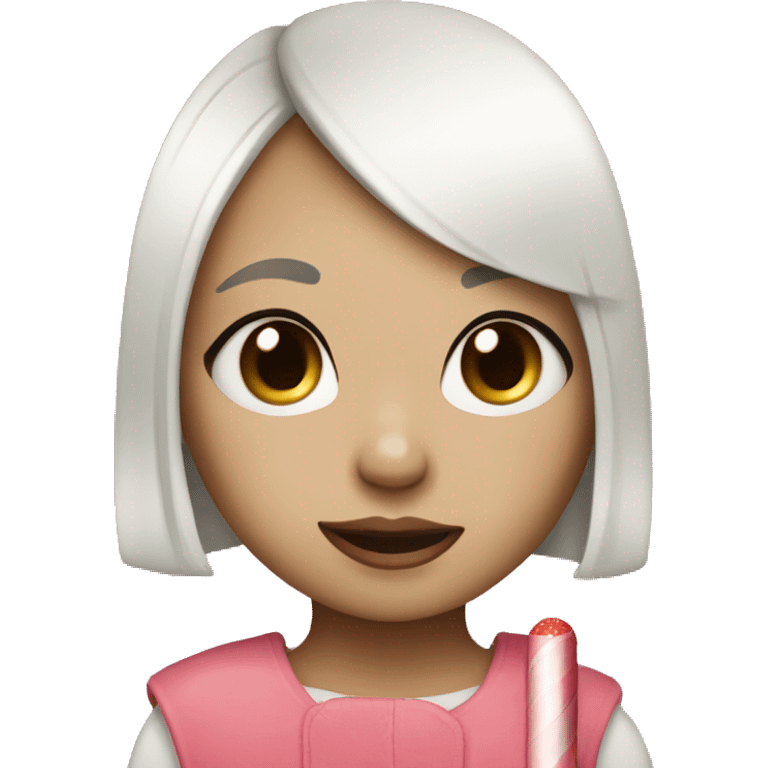 cute girl with white short hair that has band-aid on nose and lollipop emoji