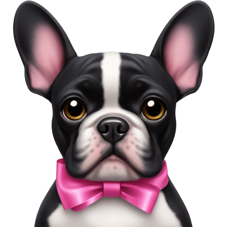 Black French bulldog with pink ribbons emoji