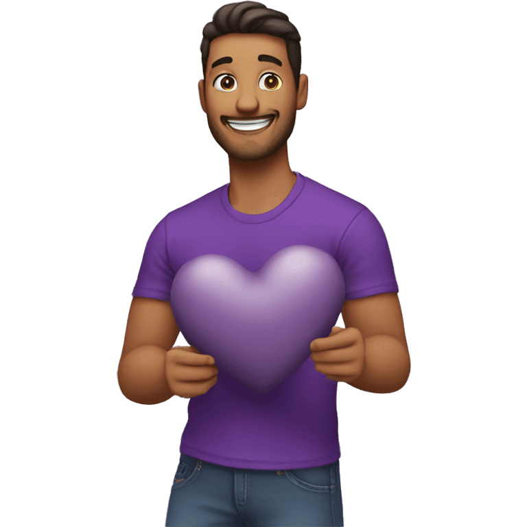 Hombre feliz abrazando corazon morado emoji