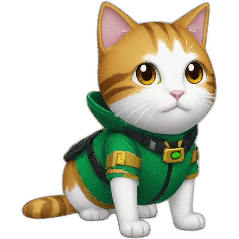 Cat in deku costume, standing on the floor emoji