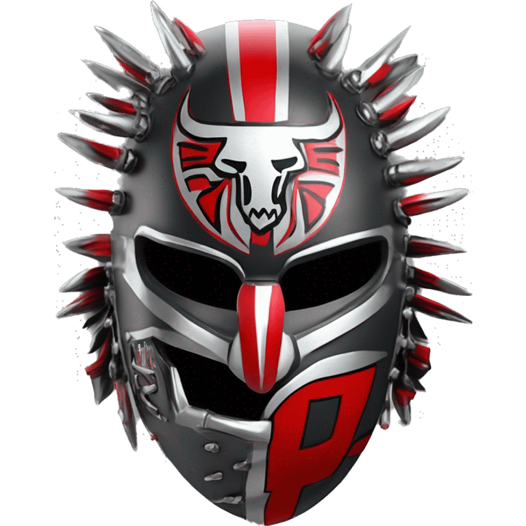 Texas-tech-red-raiders tribal artwork covered gunmetal tattooed battle helmet  huge punk Mohawk multi color hint of shiny silver 3d emoji