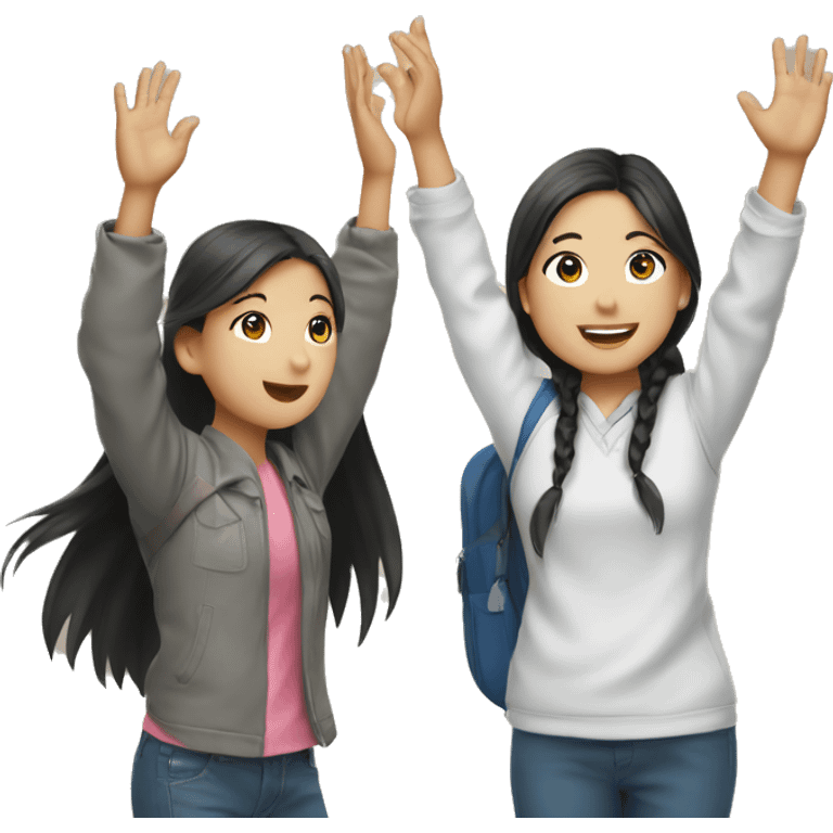 two aisian students raising hand emoji