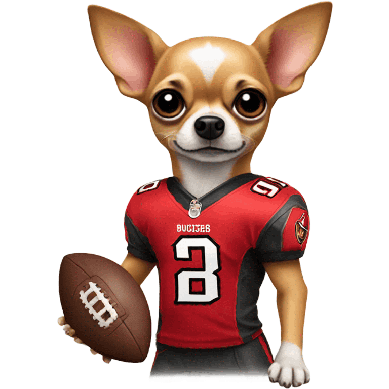 Chihuahua playing football wearing a buccaneers jersey emoji