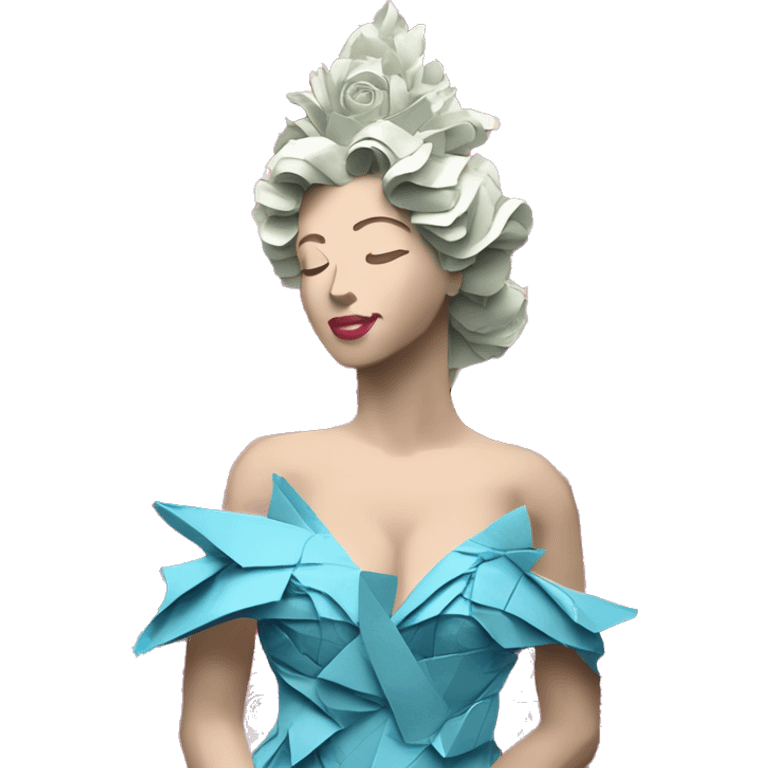 Glamorous lady Queen royal vaporwave made of 420 origami newspaper roses hemp leaves lantern fairy lights burning paper vaporwave emoji