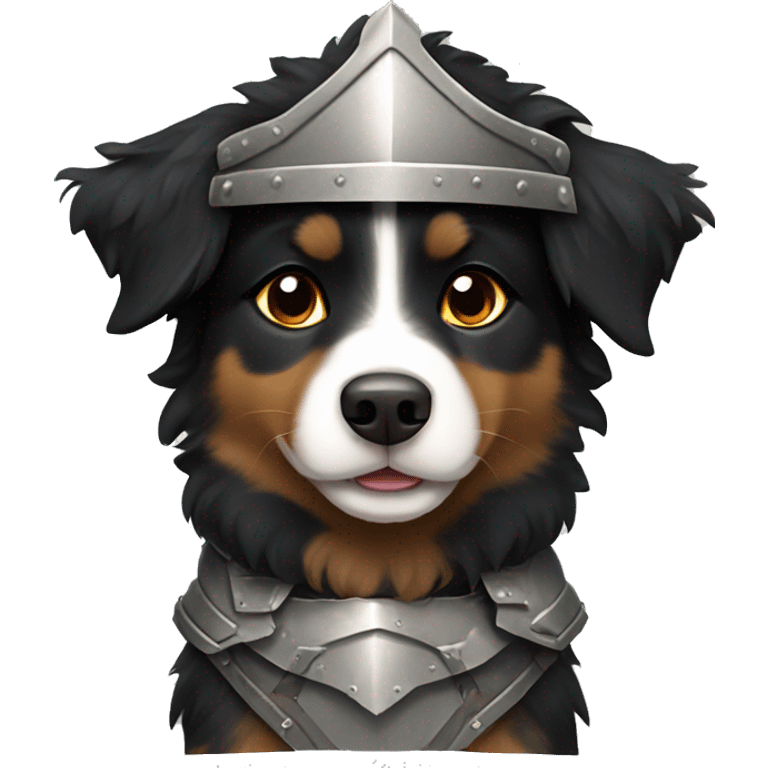 Small black australian shepherd dog with armor emoji